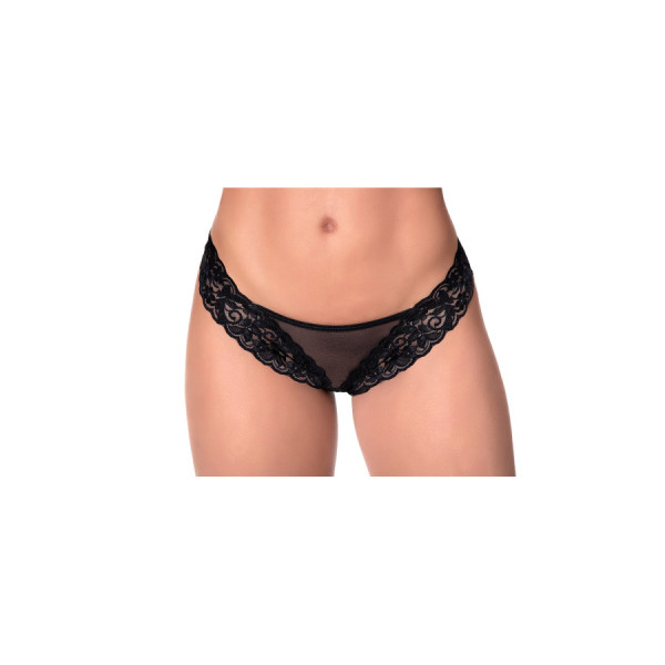 String dentelle et fine résille noire 